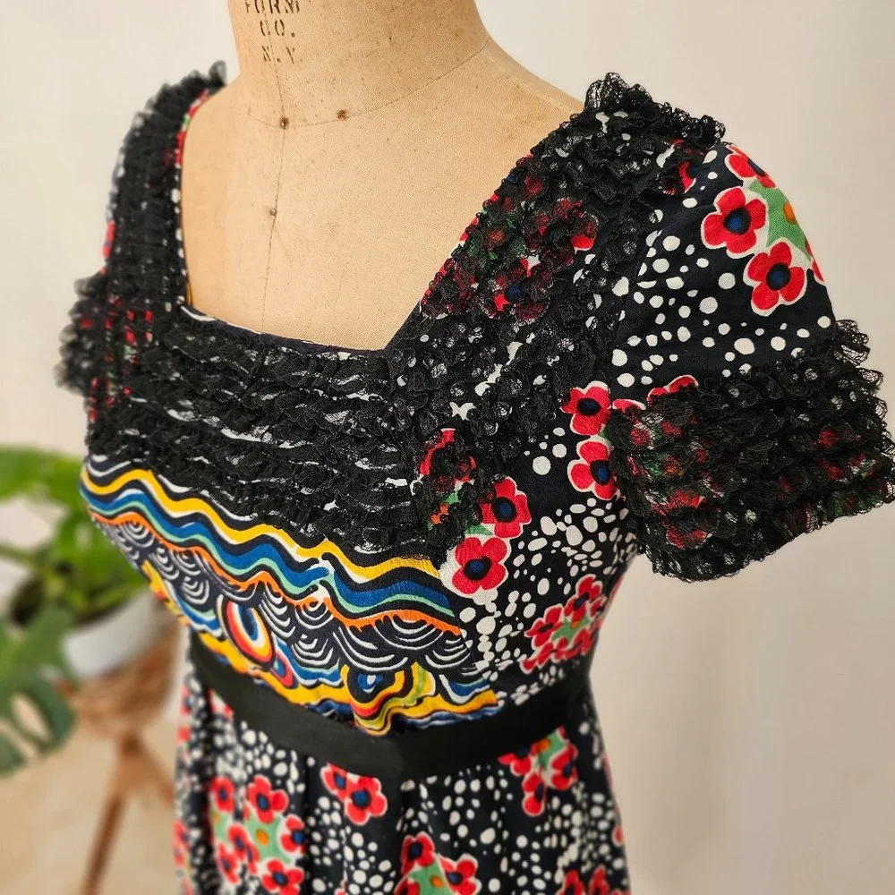 70s Designer Geoffrey Beene Abstract Floral Print High Waste Maxi w/ Pockets - Picture 1 of 7